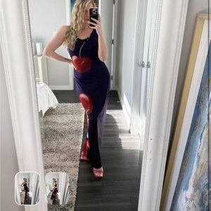 Muma World Night Cherry Graphic Print Cowl Neck Sleeveless Maxi Dress Medium